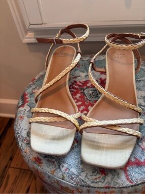 a new day Braided Ankle-Strap Heels in Cream and Brown